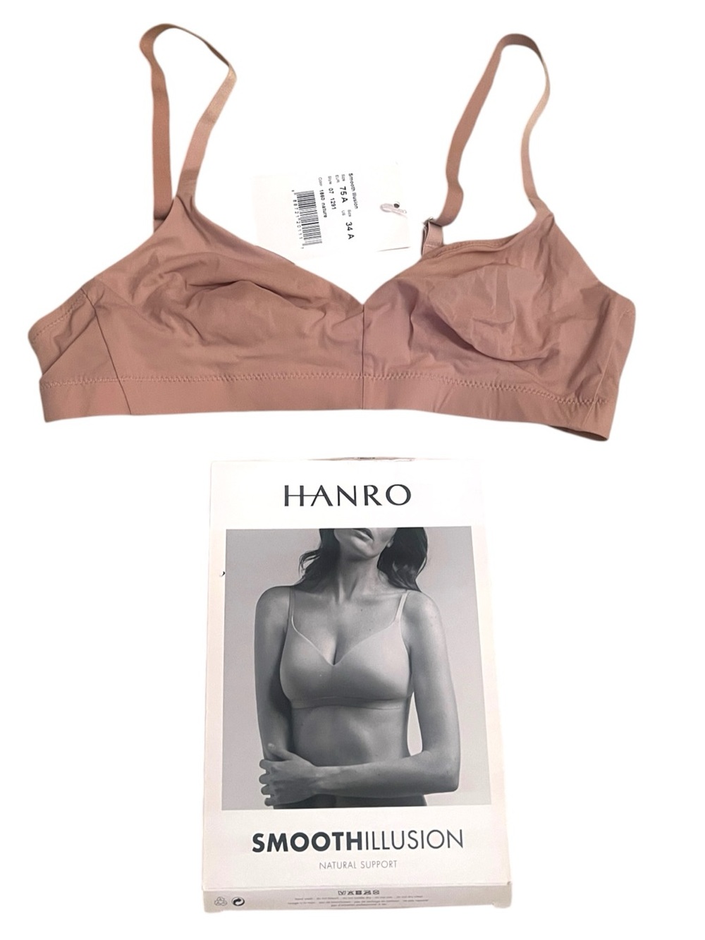 HANRO Smooth Illusion Wireless Soft Cup Bra 34A Nature Nude NWT